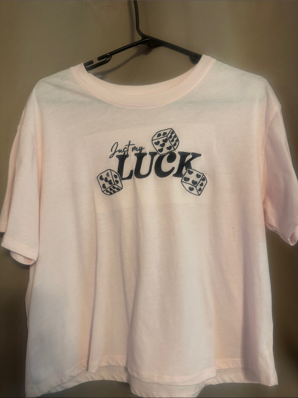 Rebellious One Light Pink "Just My Luck" short Sleeve Tee with Dice Graphic